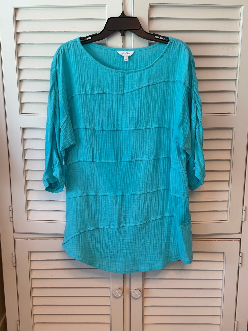 Coral Bay Turquoise Textured Scoop Neck Tunic Large